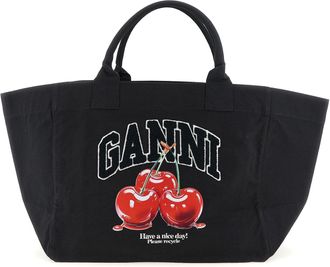 Ganni Zwart Xxl Cherry Tote-boodschappentas