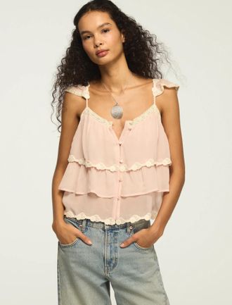 Lucky Brand Womens Lace Trimmed Flutter Tank
