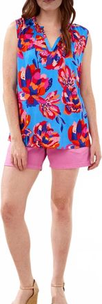 Tribal Sleeveless Top With Neck Frills In Turkish Sea