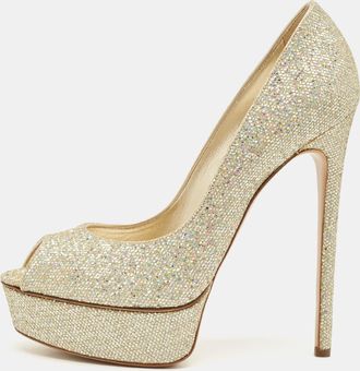 Casadei Gold Glitter Daisy Platform Pumps