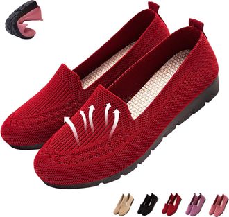 Generic Womens Orthopedic Knit Comfort Loafers -Slip-Resistant Walking Shoes Soft Breathable Lightweight Mesh Walking Shoes Casual Ballet Flats (Red,3.5)