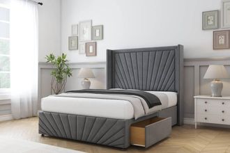 Comfort Beds Sunrise Coniston Divan Base 2 Drawers - 54 Wingback-Footboard in Dark Grey | Size: Super King