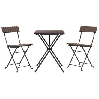 vidaXL Muebles De Cafeter&iacute;a Plegables 3 Piezas Rat&aacute;n Sint&eacute;tico Marr&oacute;n Vidaxl