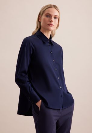 Seidensticker Hemdbluse SEIDENSTICKER, Damen, Gr. 3XL (46), blau (dunkelblau), 97% Baumwolle, 3% Elasthan, unifarben, regular fit, ohne Ausschnitt, Blusen Hemdbluse