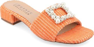 Journee Collection Justina Embellished Raffia Slide Sandal in Orange at Nordstrom Rack, Size 6.5