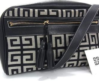 Givenchy Black Gray Canvas Leather Handbag Shoulder Bag Tote Bag (Pre-Owned)