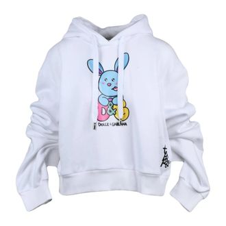 Dolce & Gabbana Felpa Corta Over - Dames - Hoodies - Wit - 2XS - Katoen - Hoodies & sweatvesten