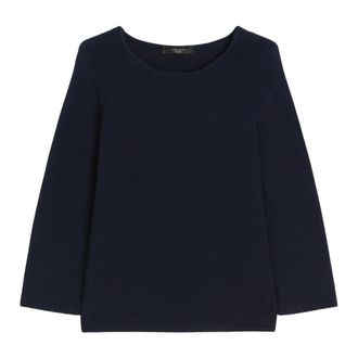 Max Mara Katoenen Boothals Raglanmouw Trui - Dames - Ronde hals truien - Blauw - L - Katoen - Truien & Vesten