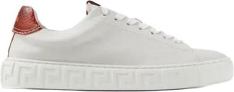 Versace Schoenen, Dames, Wit, 38 EU, Leer, Greca Leren Sneakers