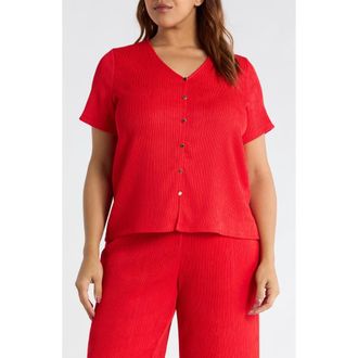 Anne Klein Short Sleeve Knit Button-Up Shirt in Begonia Red at Nordstrom, Size 0 X