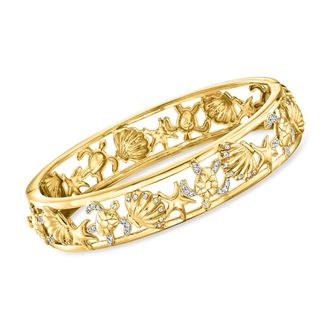 Ross-Simons Diamond Sea Life Bangle Bracelet in 18kt Gold Over Sterling