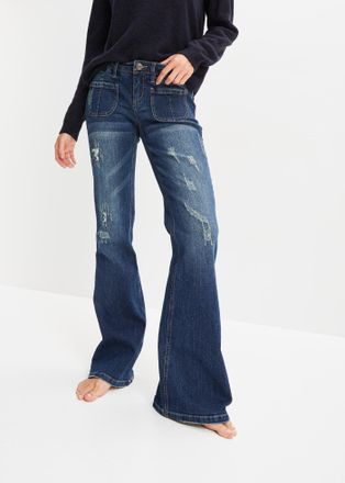 Bonprix Schlagjeans BONPRIX, Damen, Gr. 34, N-Gr, blau (nachtblau denim), Obermaterial: 82% Baumwolle, 17% Polyester, 1% Elasthan, regular fit, Jeans Schlagje
