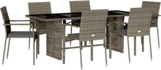 vidaXL Set Comedor Jard&iacute;n 7 Pzas Y Cojines Rat&aacute;n Sint&eacute;tico Gris Vidaxl