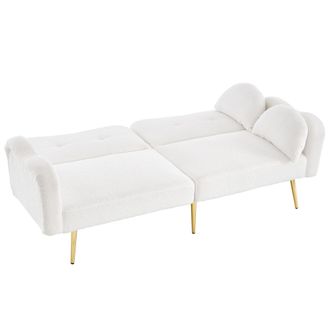 STILVORA Clic-clac 2 Plazas En Tela De Lana Con Respaldo Ajustable, Patas De Metal Dorado, Brazos Curvados Y 2 Cojines, Blanco