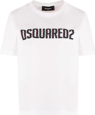 Dsquared2 Logo Katoenen T-Shirt - Dames - T-shirts - Wit - XS - Katoen - Tops