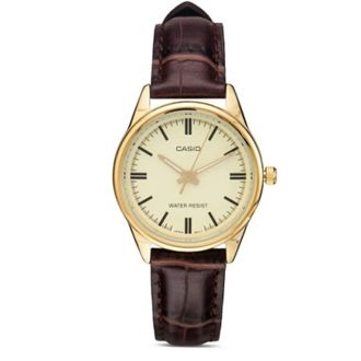 Casio Womens Gold-Tone Leather Strap Analog Watch - LTP-V005GL-9AUDF