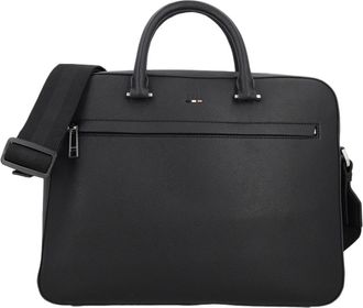 BOSS Textured Black Document Bag with Dual Handles and Shoulder Strap