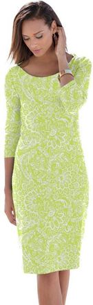 Jessica London Stretch Cotton Boatneck Shift Dress in Lime Scroll Medallion at Nordstrom, Size 12