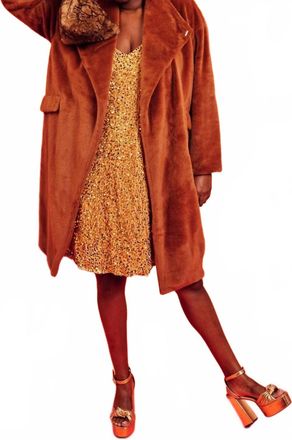 JayLey Womens Faux Fur Long Sleeve Coat In Caramel