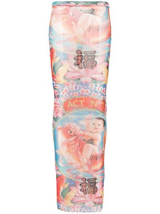 ACT N&ordm;1 graphic-print semi-sheer maxi skirt - Orange
