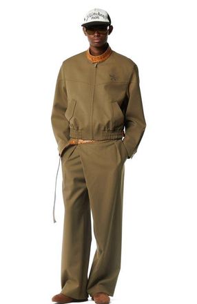 MCM Jacket in Wool Twill and Monogram Print Leather in Khaki at Nordstrom, Size 52 Eu