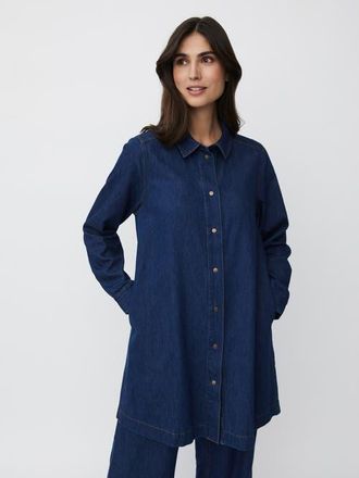 Masai Denim Long Sleeve Collared Long Shirt in Dark Denim at Nordstrom, Size Xx-Large