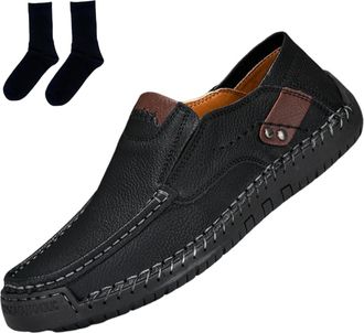 Generic Mens Handmade Outdoor Comfort Loafers, Leather Flat Slip On Wide Toe Walking Shoes, Mens Leather Non-Slip Driving Loafers (01,12.5)