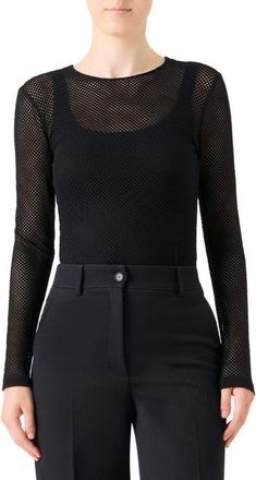 Akris Long Sleeve Sheer Fishnet Top in Black at Nordstrom, Size 10
