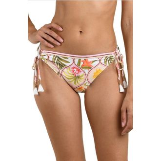La Blanca Palm Adjustable Loop UPF 50+ Hipster Bikini Bottoms in White Multi at Nordstrom, Size 16