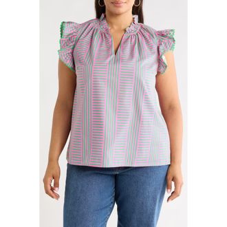 Sugarlips Valda Stripe Ruffle Top in Pink-Grn-Mul at Nordstrom, Size 2X