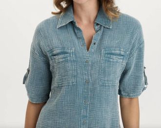 Xcvi Maurise Snap Up Top In Distress Wash Tideworn