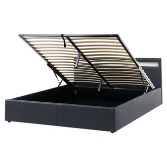 Beliani Cama Con Almacenaje Somier De L&aacute;minas Tapizado De Piel Sint&eacute;tica 160 X 200 Cm Luces Led Multicolores Negro Armelle