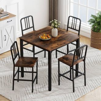 Costway Costway Counter Height Dining Table Set 5PCS Kitchen Bar Table & Chairs Set in Brown