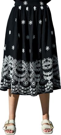 Yumi Embroidered Midi Skirt in Black at Nordstrom, Size 10
