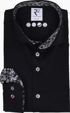 R2 Mens R2 Long Sleeved Cut Away Collar Shirt Black - Size: 46/48