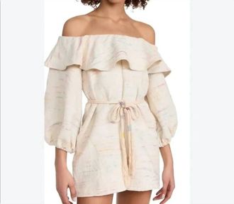 Something Navy Ruffle Off Shoulder Romper In Rainbow/multi