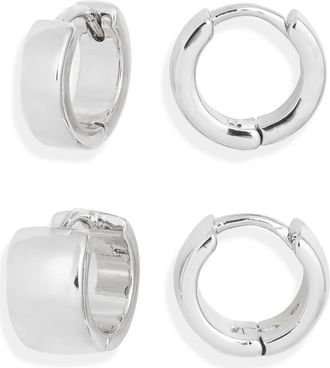 Open Edit Set of 2 Huggie Hoop Earrings in Silver at Nordstrom