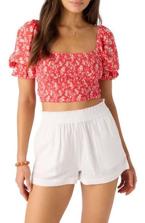 O'Neill Lorna Floral Smocked Crop Top in Cayenne at Nordstrom, Size Medium