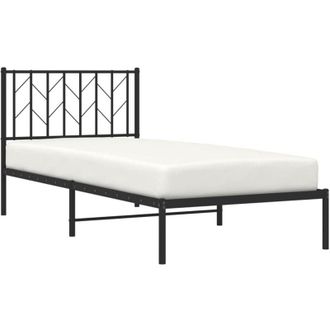 vidaXL Metal Bed Frame without Mattress with Headboard Black 90x200cm vidaXL