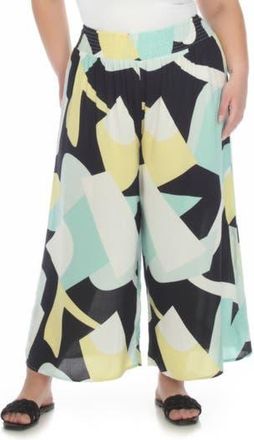 Boho Me Patterned Smocked Pull-On Pants in Yellow-Aqua Print at Nordstrom Rack, Size 1X