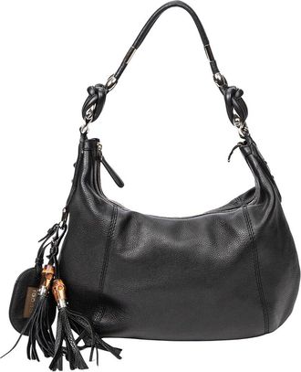 Gucci Black Grained Leather Medium Techno Horsebit Hobo Bag (Authentic Pre- Loved)