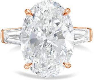 Diana M. Jewels 18kt rose gold 5ct lab grown oval diamond ring with baguettes on the sides