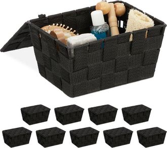 Relaxdays 10 Cajas De Almacenaje Con Tapa, Cestas De Almacenamiento, Pp, 10,5 X 19,5 X 14,5 Cm, Negro