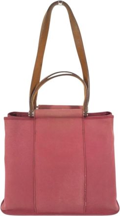 Herm&egrave;s Brown Red Color Leather Canvas Tote Bag (Pre-Owned)