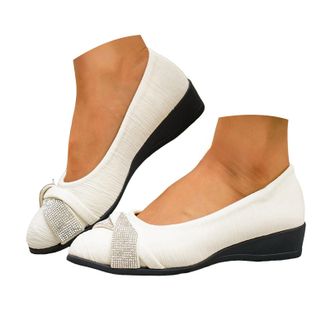 Generic Womens Wedge Shoes Classic Pointed Toe Dressy Ballet Shoes with Rhinestone Glitter Bow Womens Lightweight Low Top Fashion Casual Slip On Work Ballerin