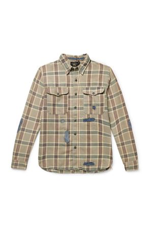 Ralph Lauren Wilbur Denim-Trimmed Checked Cotton-Flannel Shirt