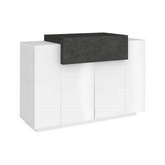 Dmora Zapatero Moderno, Made In Italy, Con 2 Puertas Y 1 Puerta Abatible, Zapatero De Entrada, Mobiliario Multiusos, 120x45h86 Cm, Color Blanco Brillo Y Gri