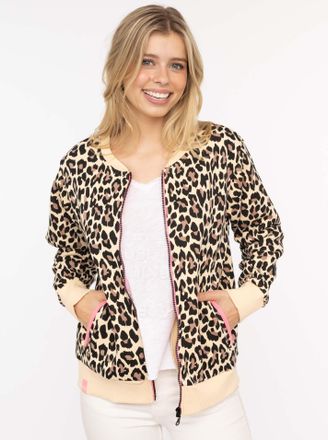 Zwillingsherz Sweatjacke ZWILLINGSHERZ Leo AOP, Damen, Gr. L/XL, beige, Sweatware, Obermaterial: 50% Baumwolle, 50% Polyester, Sweatjacken Sweatjacke, mit Reissvers