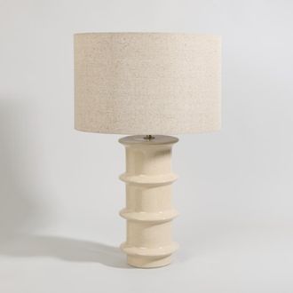 Maisons du monde L&aacute;mpara de gres verde con pantalla blanca