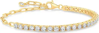 Crislu Cubic Zirconia Bar Cable Chain Bracelet in 18 Kt Yellow Gold Clear Cz at Nordstrom, Size 7